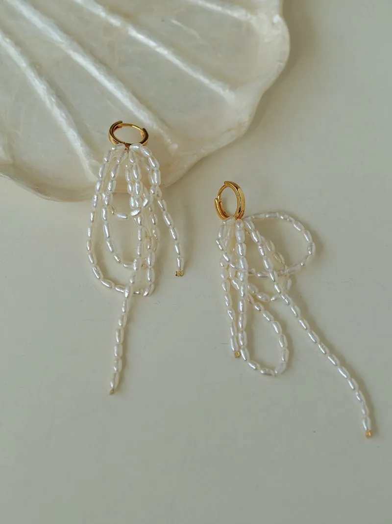 Hand-woven Rice Pearl Drop Earrings