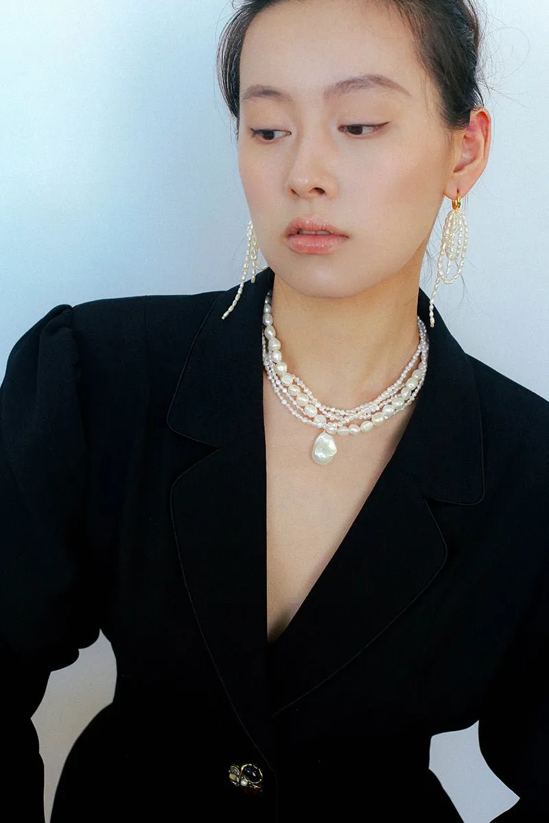 Hand-woven Rice Pearl Drop Earrings