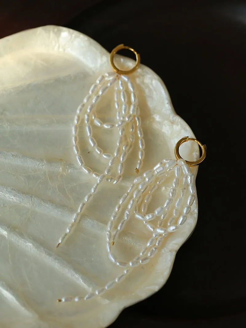 Hand-woven Rice Pearl Drop Earrings