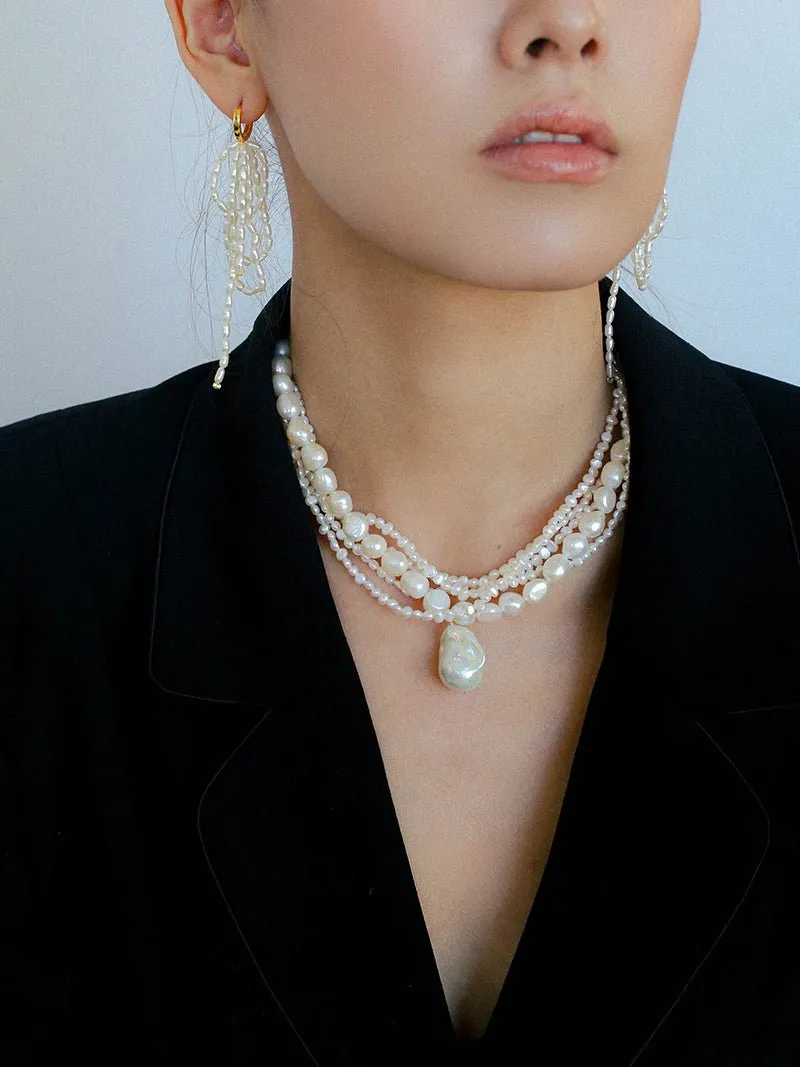 Hand-woven Rice Pearl Drop Earrings