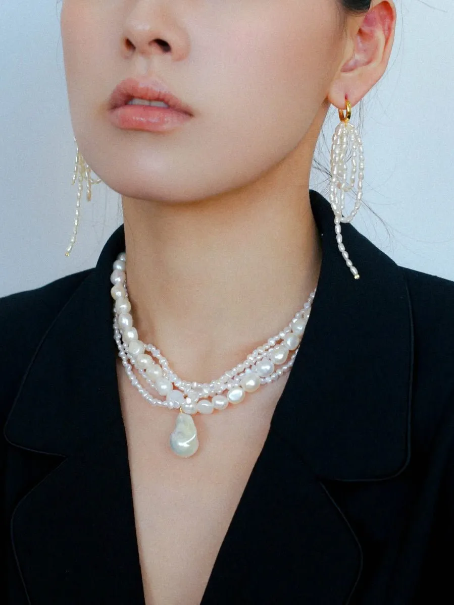 Hand-woven Rice Pearl Drop Earrings