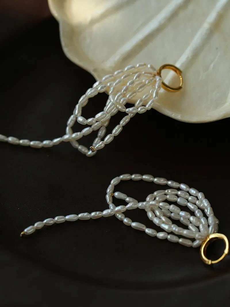 Hand-woven Rice Pearl Drop Earrings