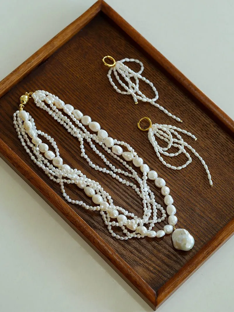Hand-woven Rice Pearl Drop Earrings