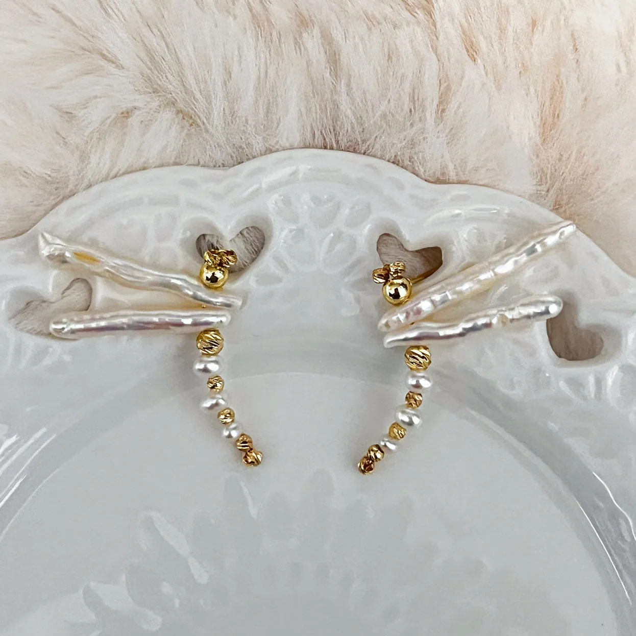 Handcrafted Dragonfly Baroque Pearl Stud Earrings