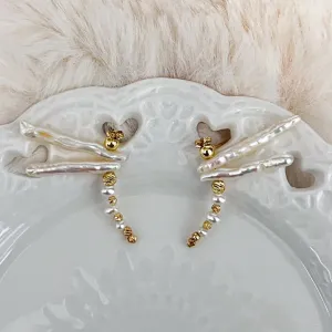 Handcrafted Dragonfly Baroque Pearl Stud Earrings