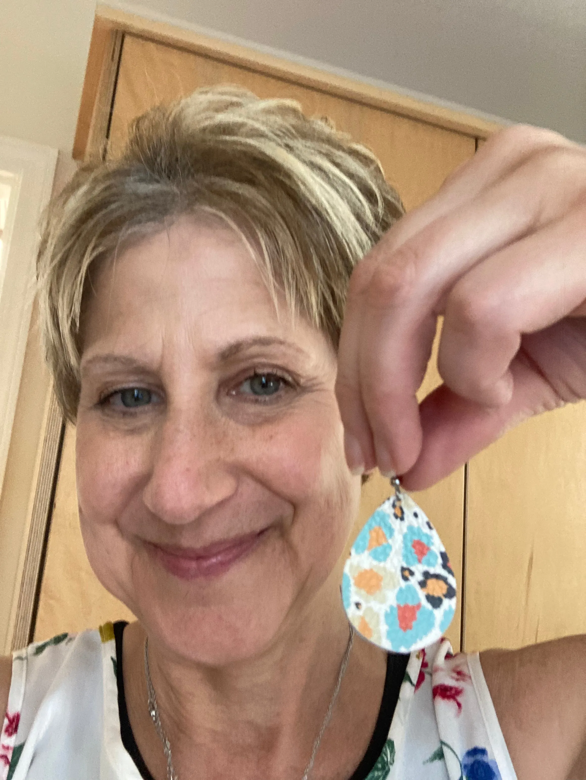 Handmade Leather Earring - Multi-Color Print