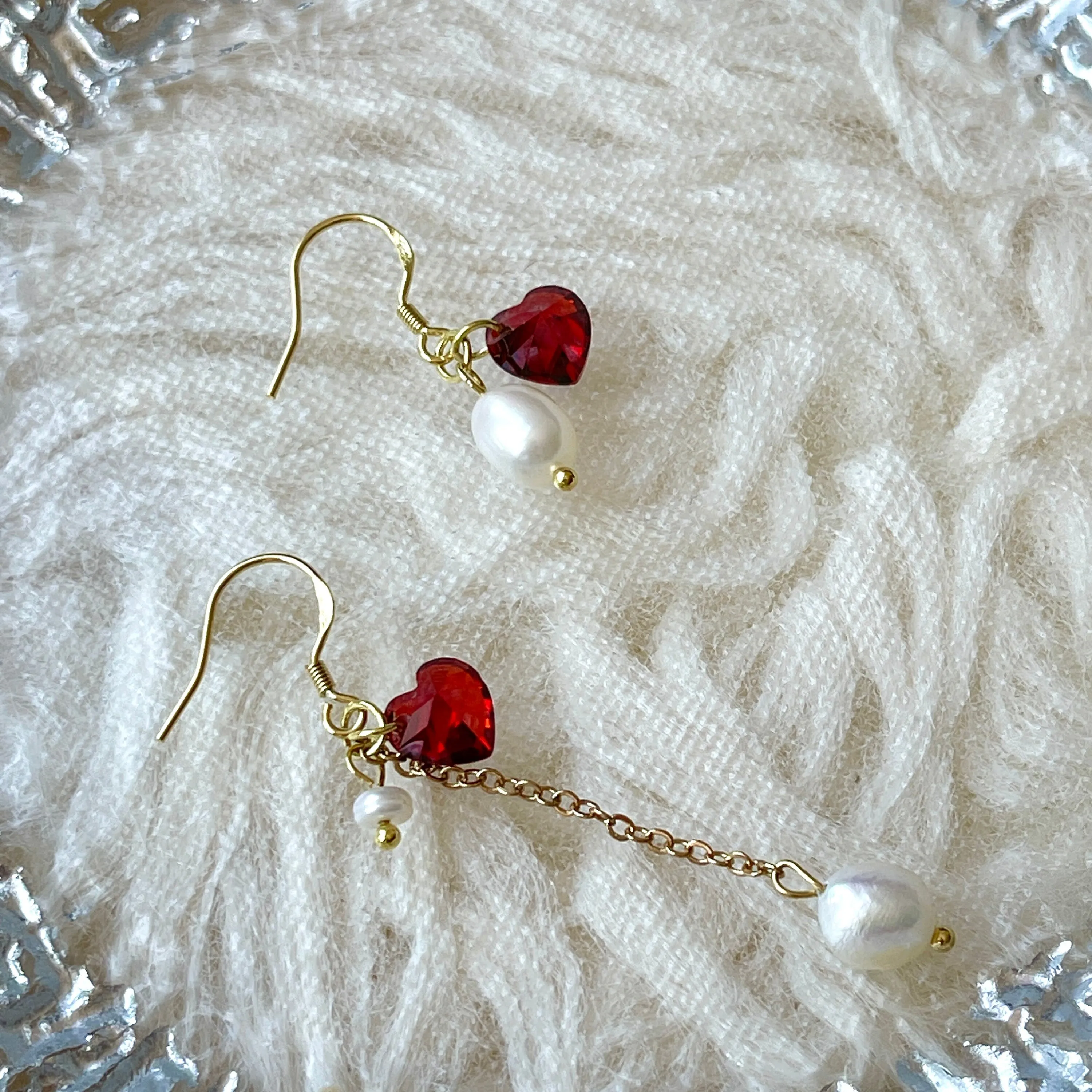 Handmade Romantic Red Ruby Heart Earrings