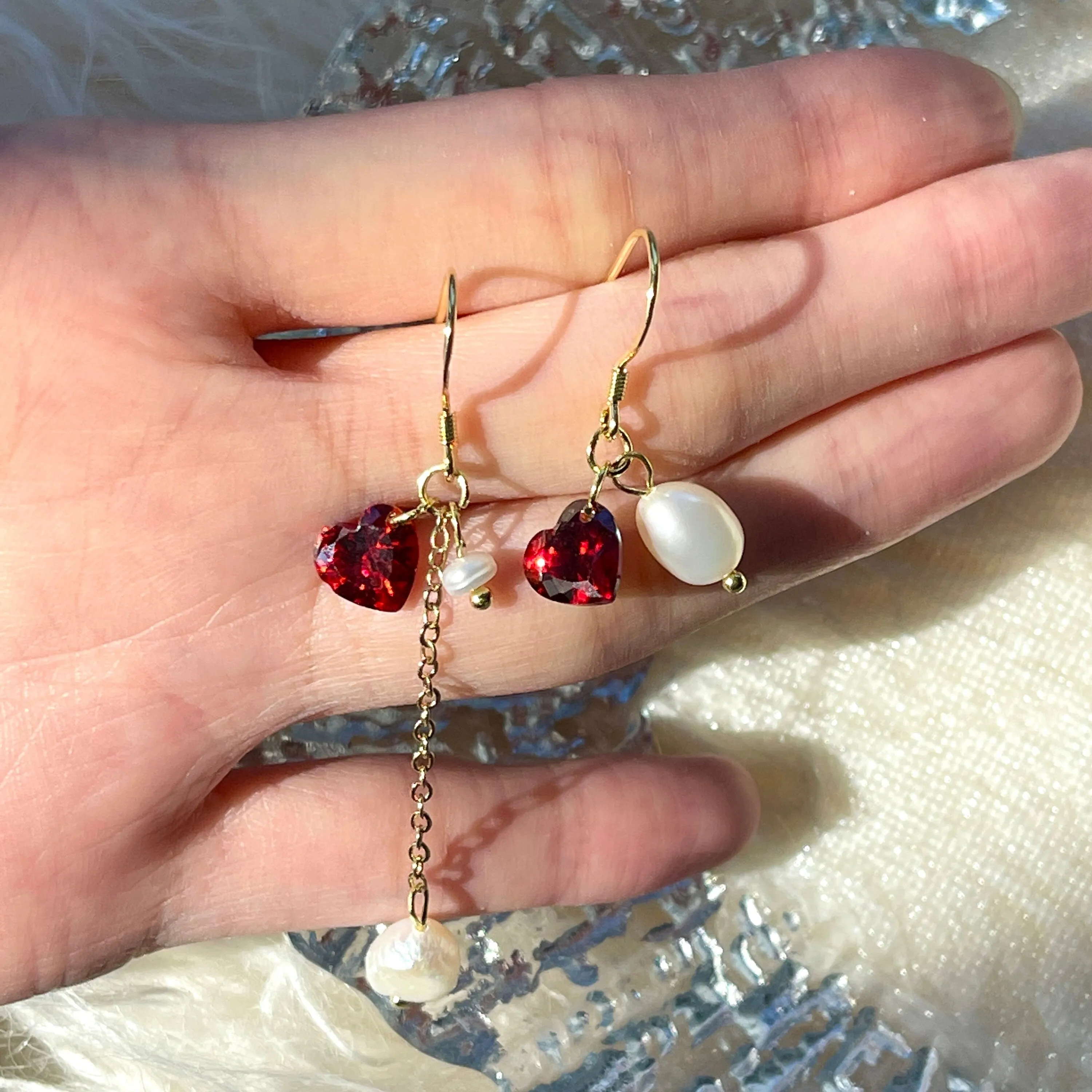 Handmade Romantic Red Ruby Heart Earrings