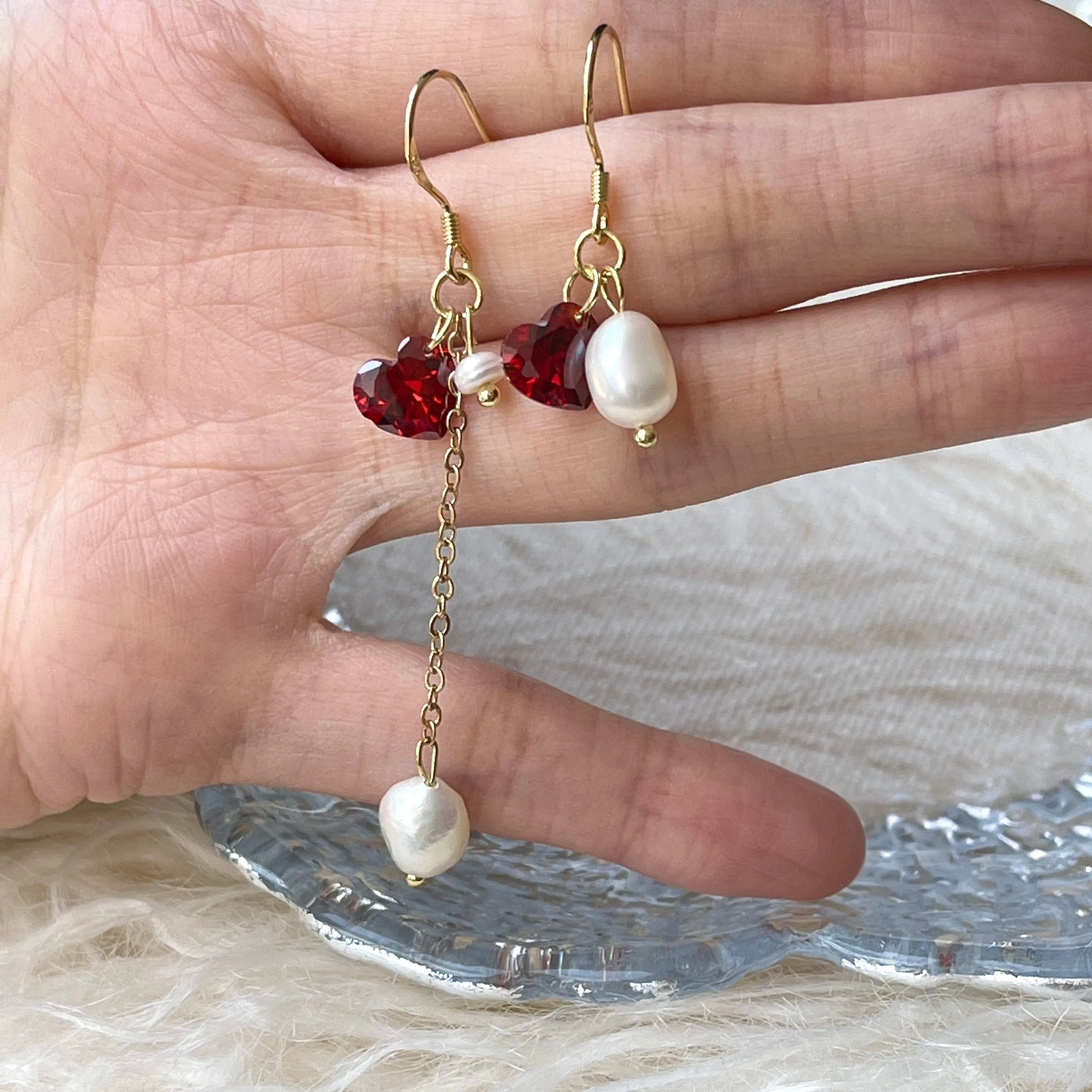 Handmade Romantic Red Ruby Heart Earrings