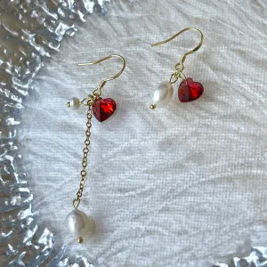 Handmade Romantic Red Ruby Heart Earrings