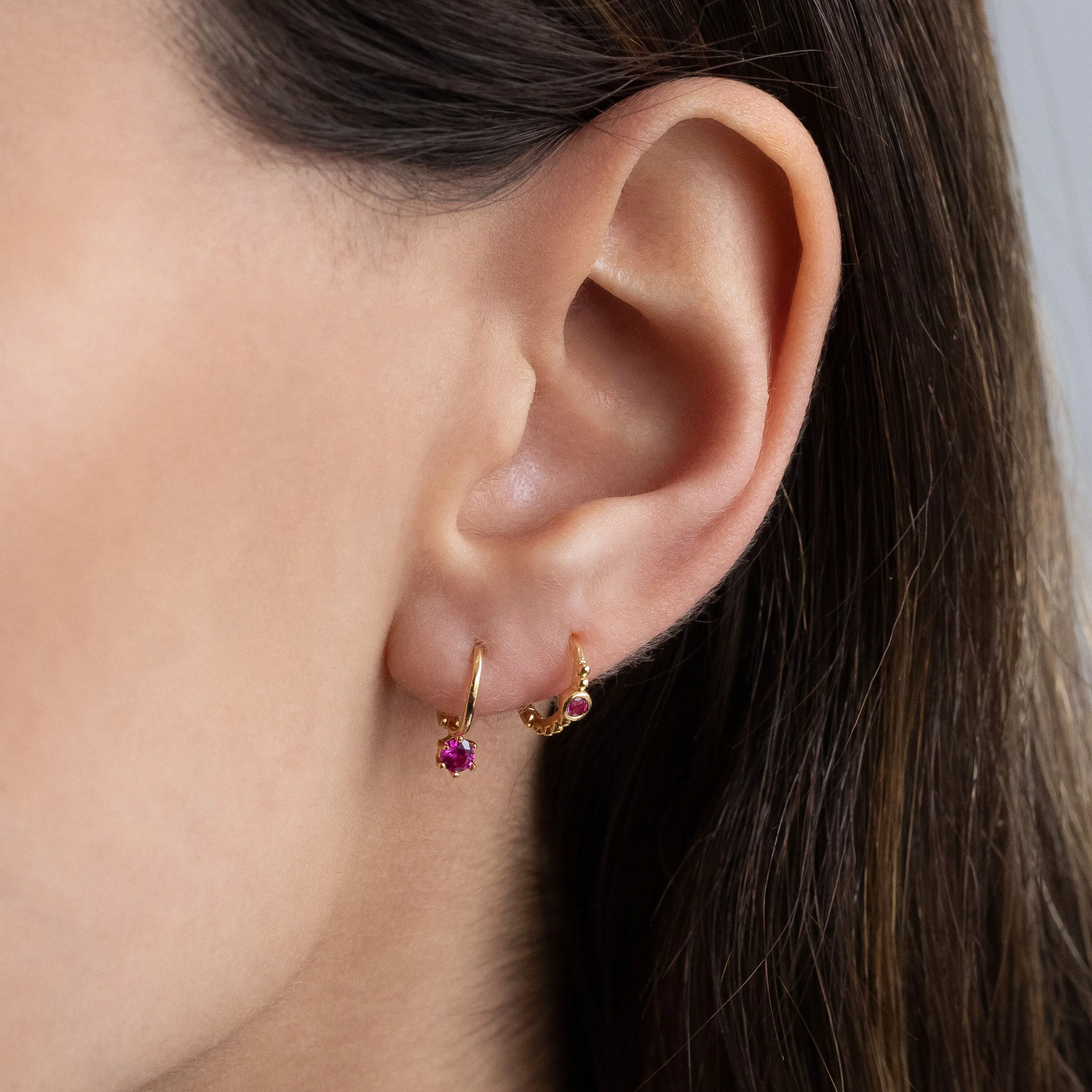 Hanging Bezel Mini Huggie Earring