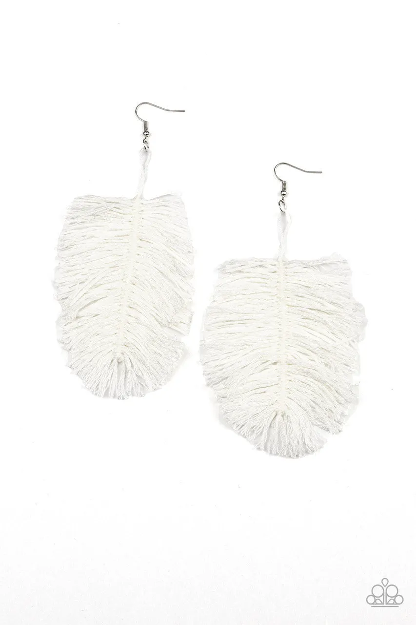 Hanging by a Thread - White - Knotted Thread Paparazzi Fishhook Earrings