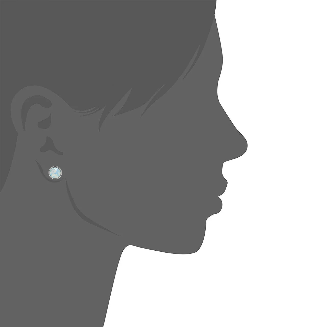 Harley Stud Earrings with Ivory White Round Opals from Swarovski Silver Toned Rhodium Plated