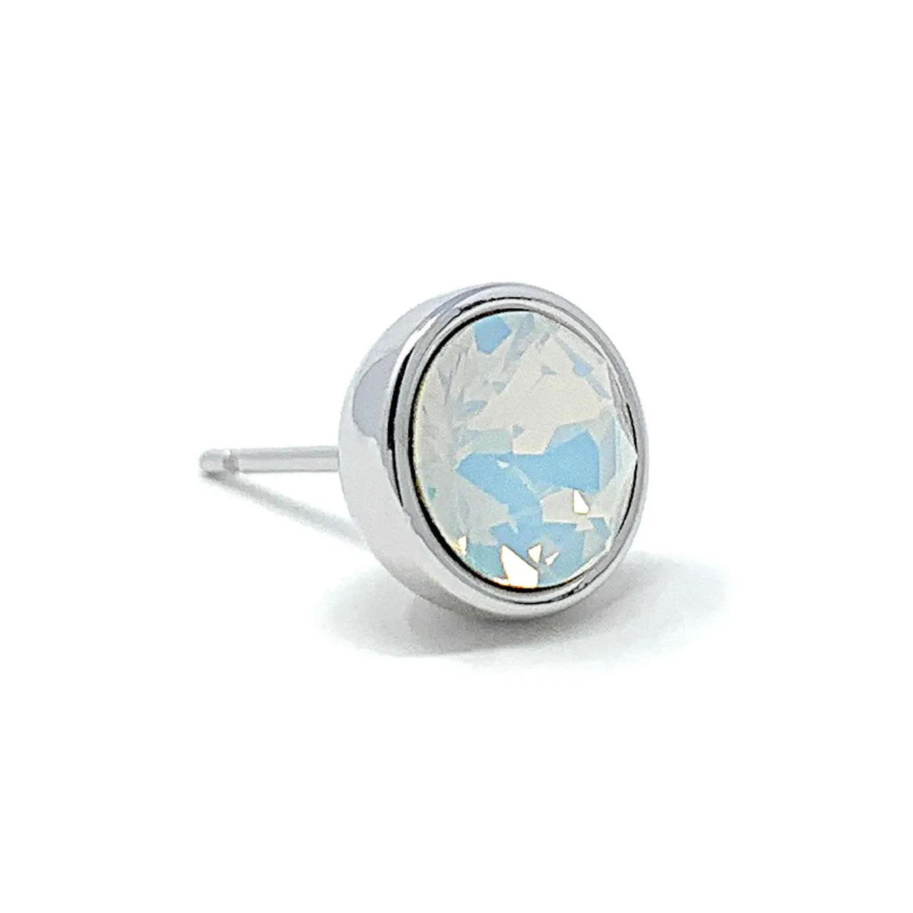 Harley Stud Earrings with Ivory White Round Opals from Swarovski Silver Toned Rhodium Plated