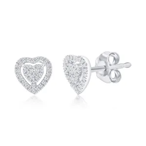 Heart Halo Diamond Earrings in Sterling Silver