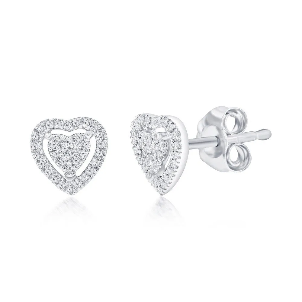 Heart Halo Diamond Earrings in Sterling Silver