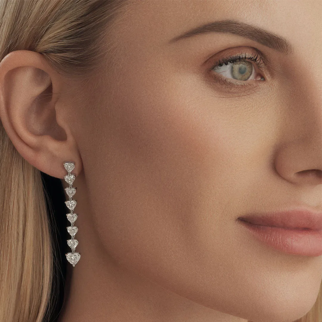 Heart-Shaped Diamond Drop Earrings