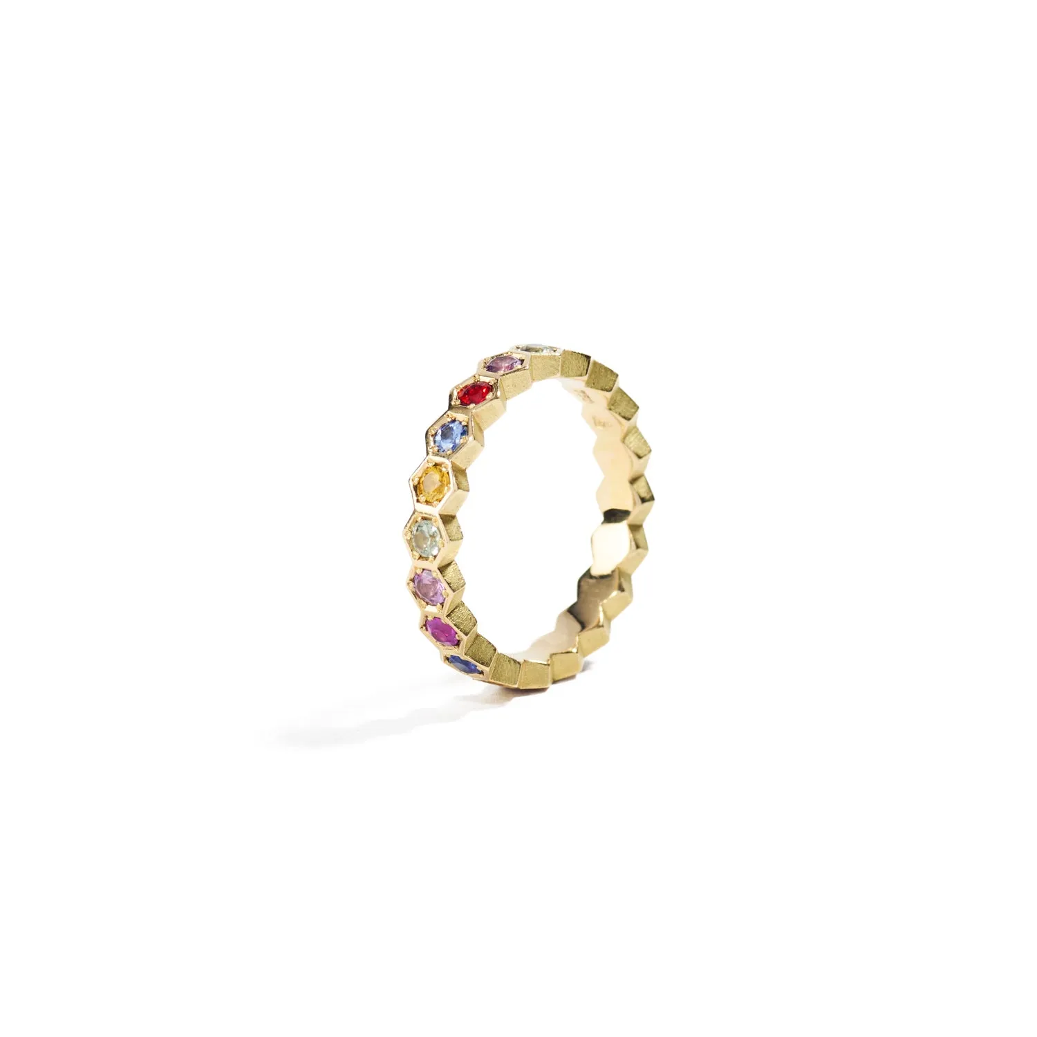 Hexagon Multi-Colored Sapphire Ring