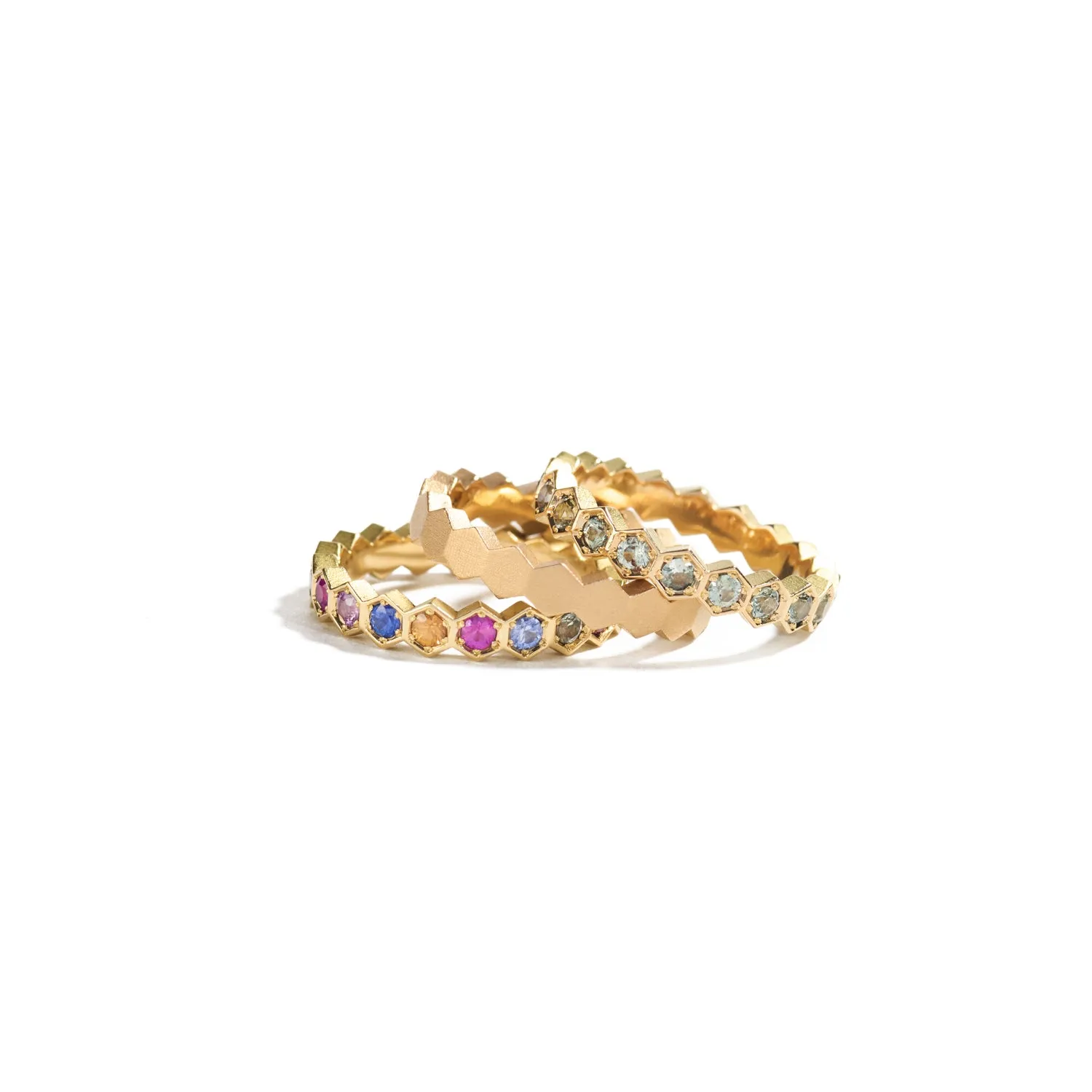 Hexagon Multi-Colored Sapphire Ring