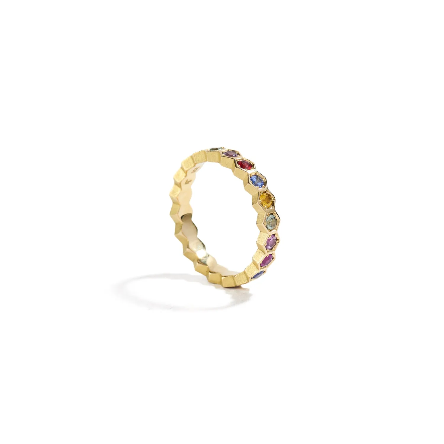 Hexagon Multi-Colored Sapphire Ring