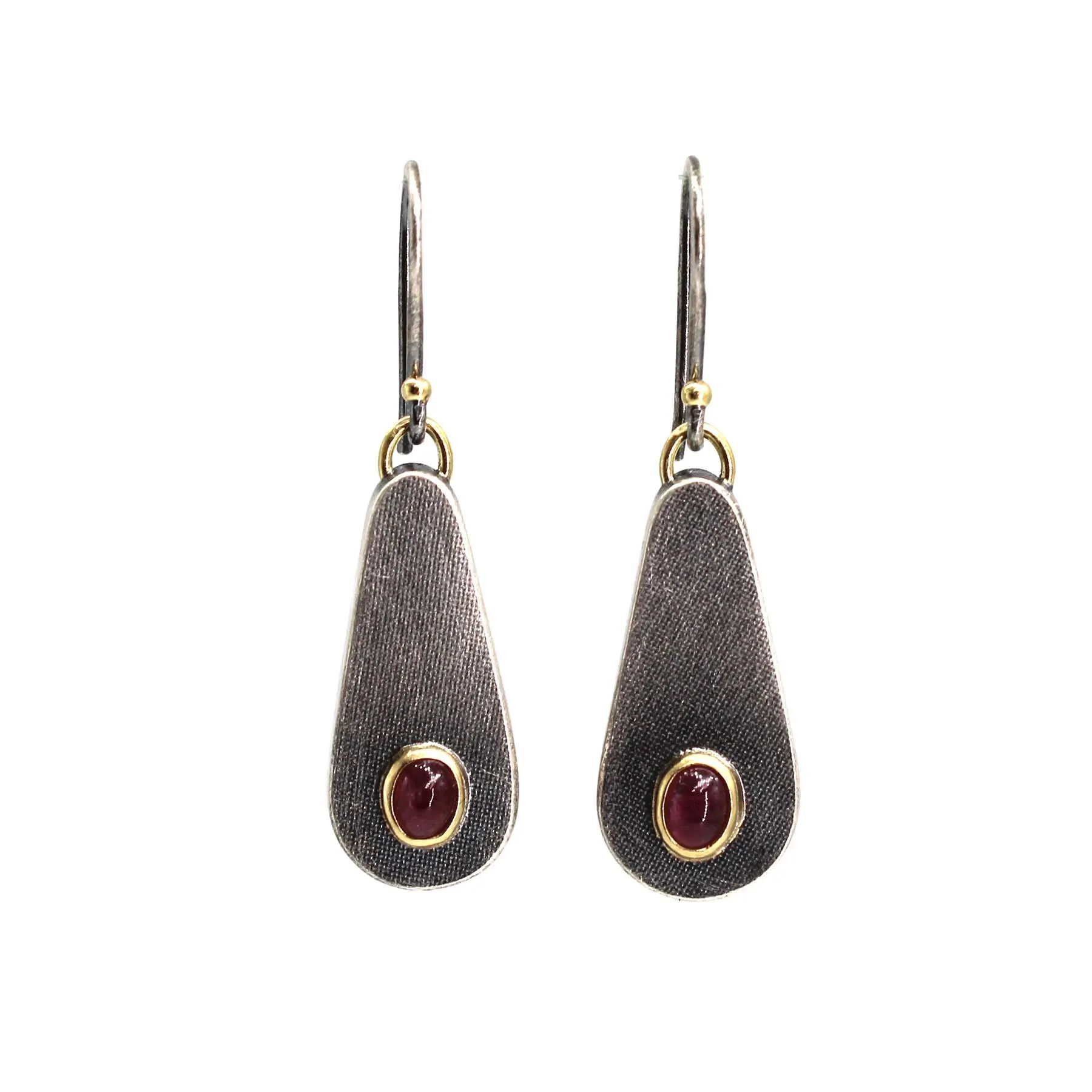Hollow Teardrop Ruby Earrings