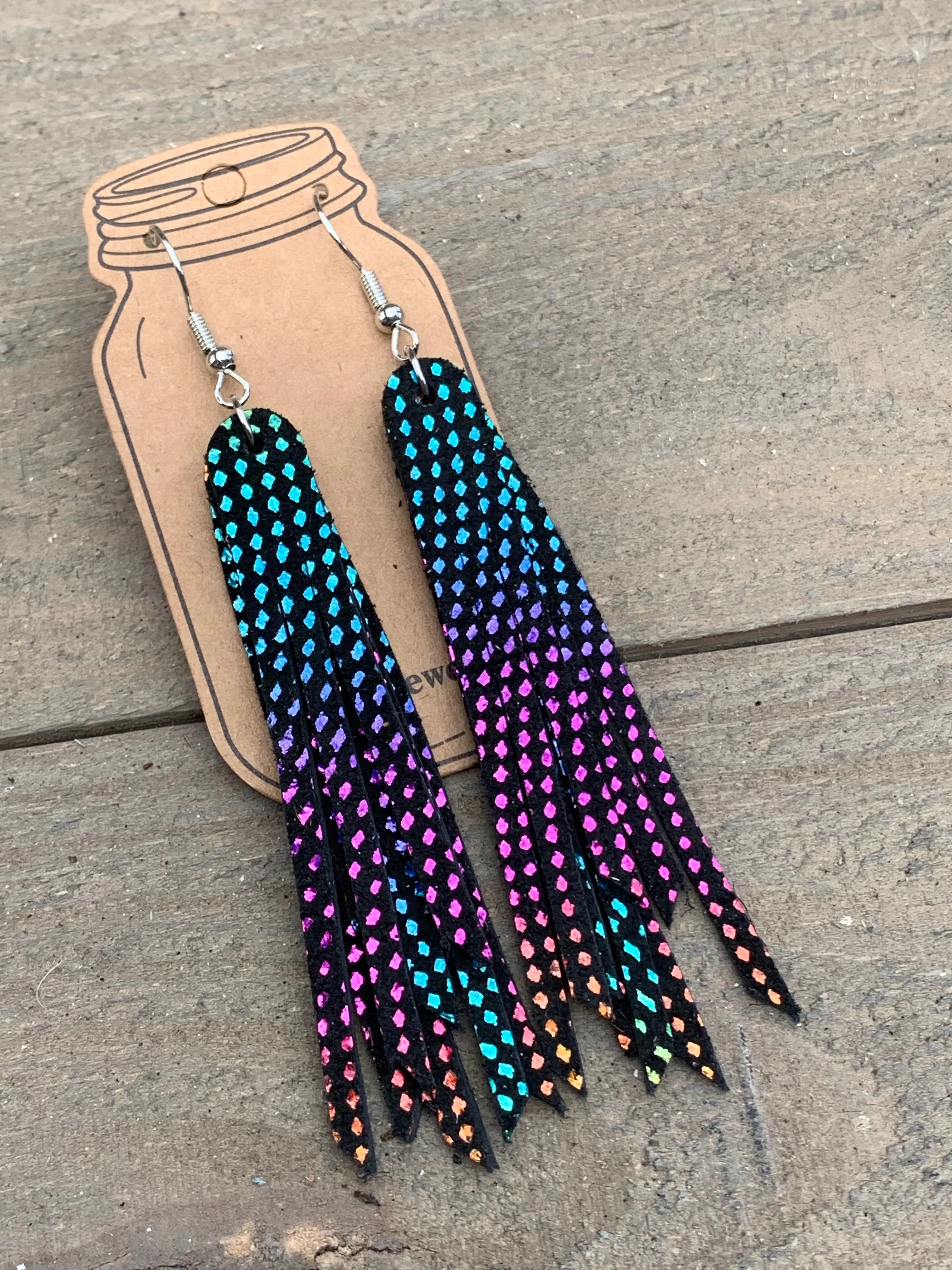 Holographic Rainbow Stacked Fringe Earring
