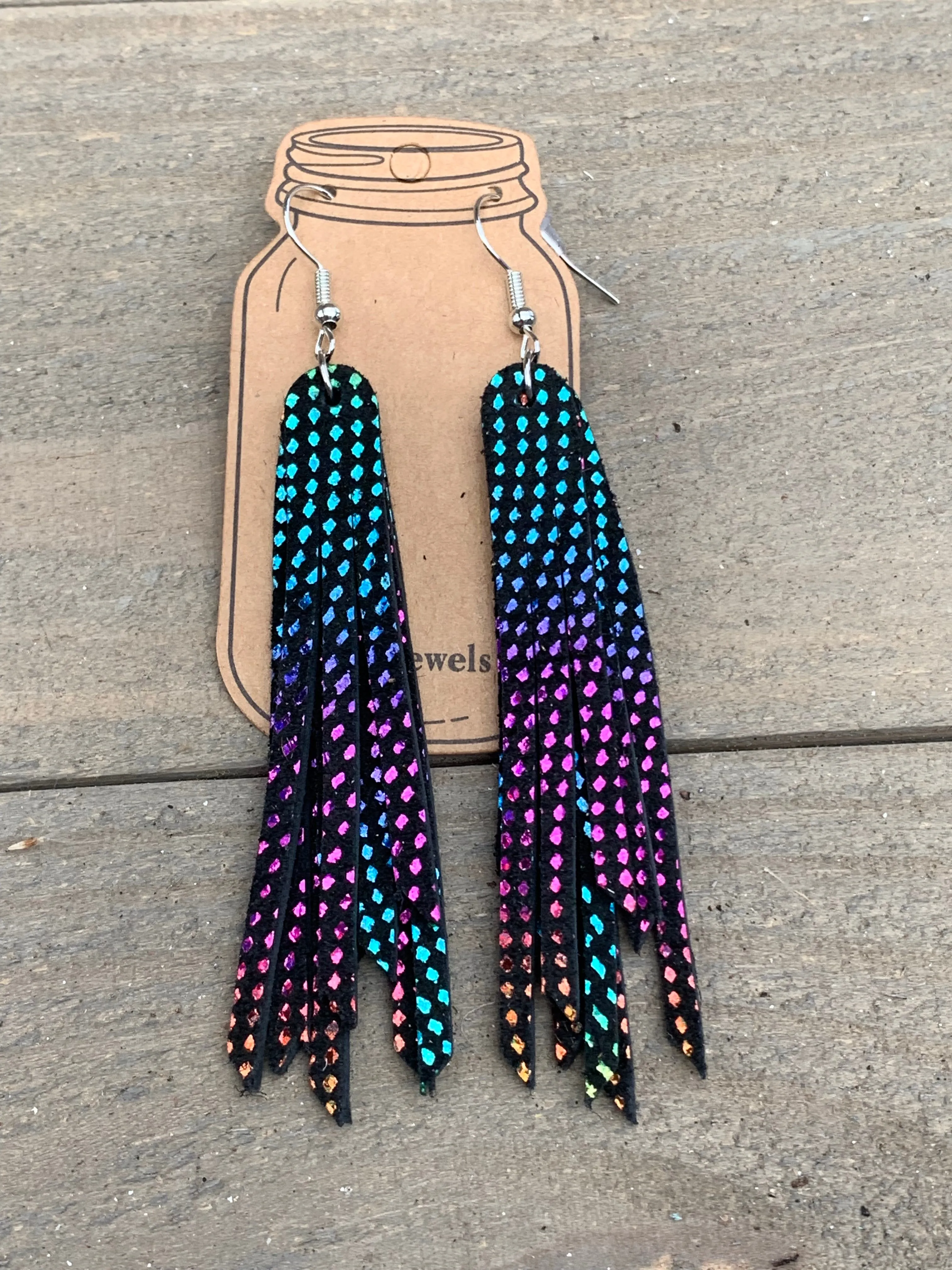 Holographic Rainbow Stacked Fringe Earring