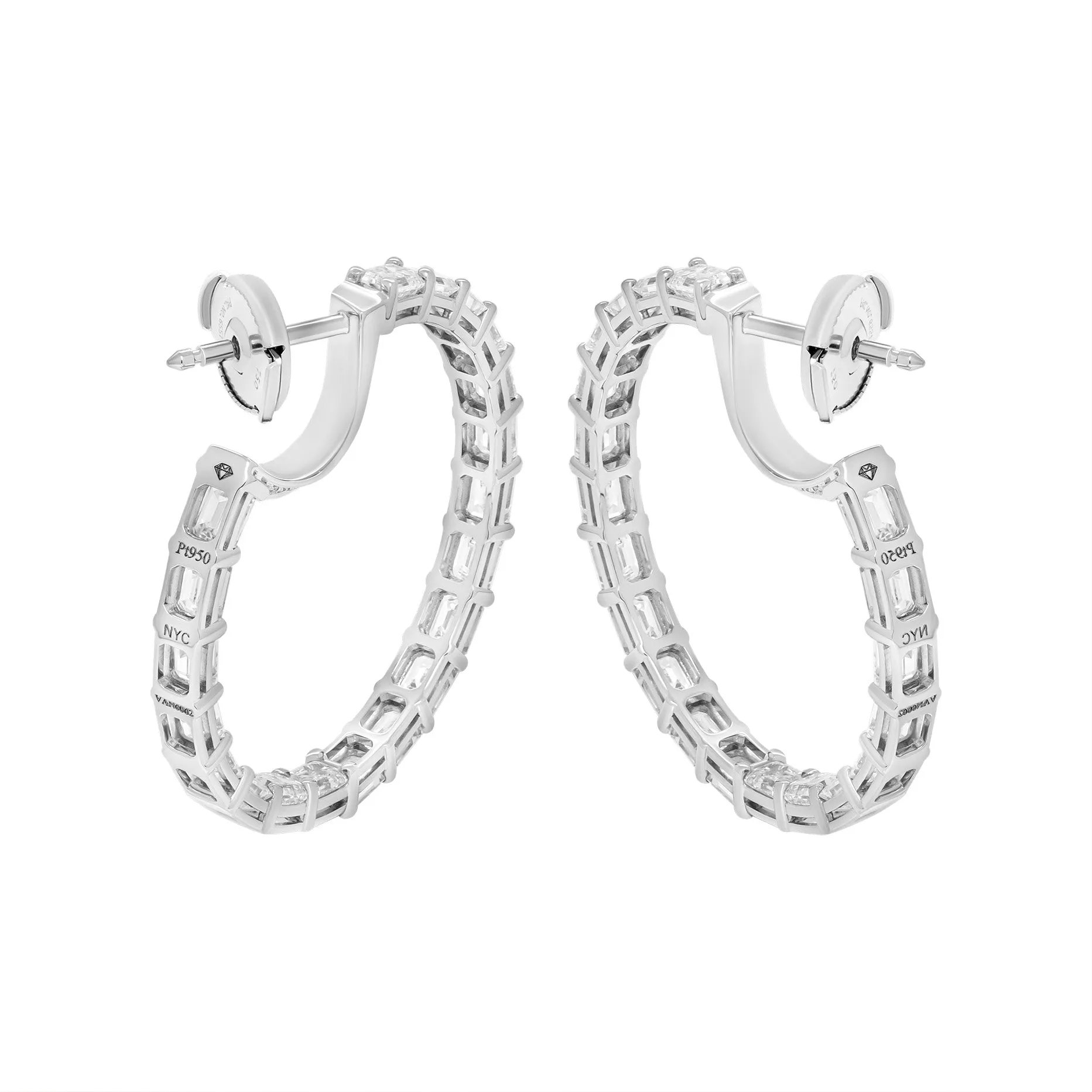 Hoop Earrings with 6 carat Emerald Cut Diamonds