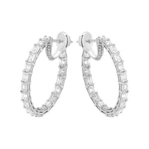 Hoop Earrings with 6 carat Emerald Cut Diamonds