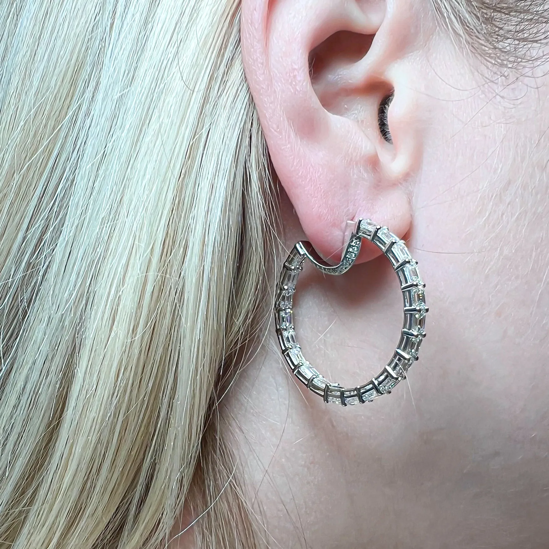 Hoop Earrings with 6 carat Emerald Cut Diamonds