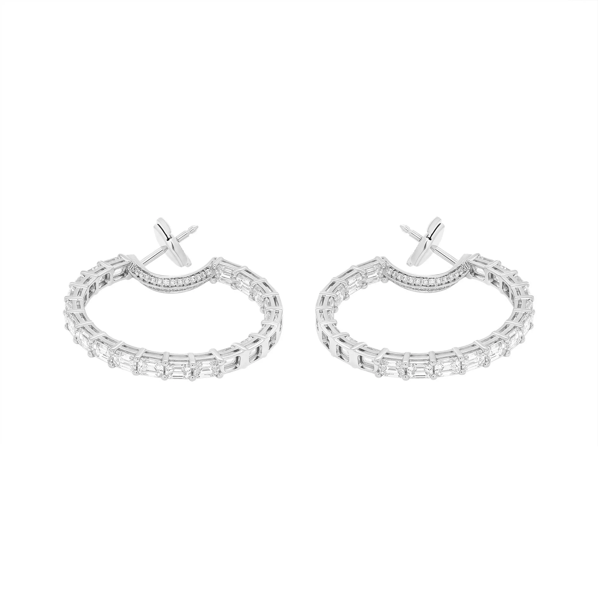 Hoop Earrings with 6 carat Emerald Cut Diamonds