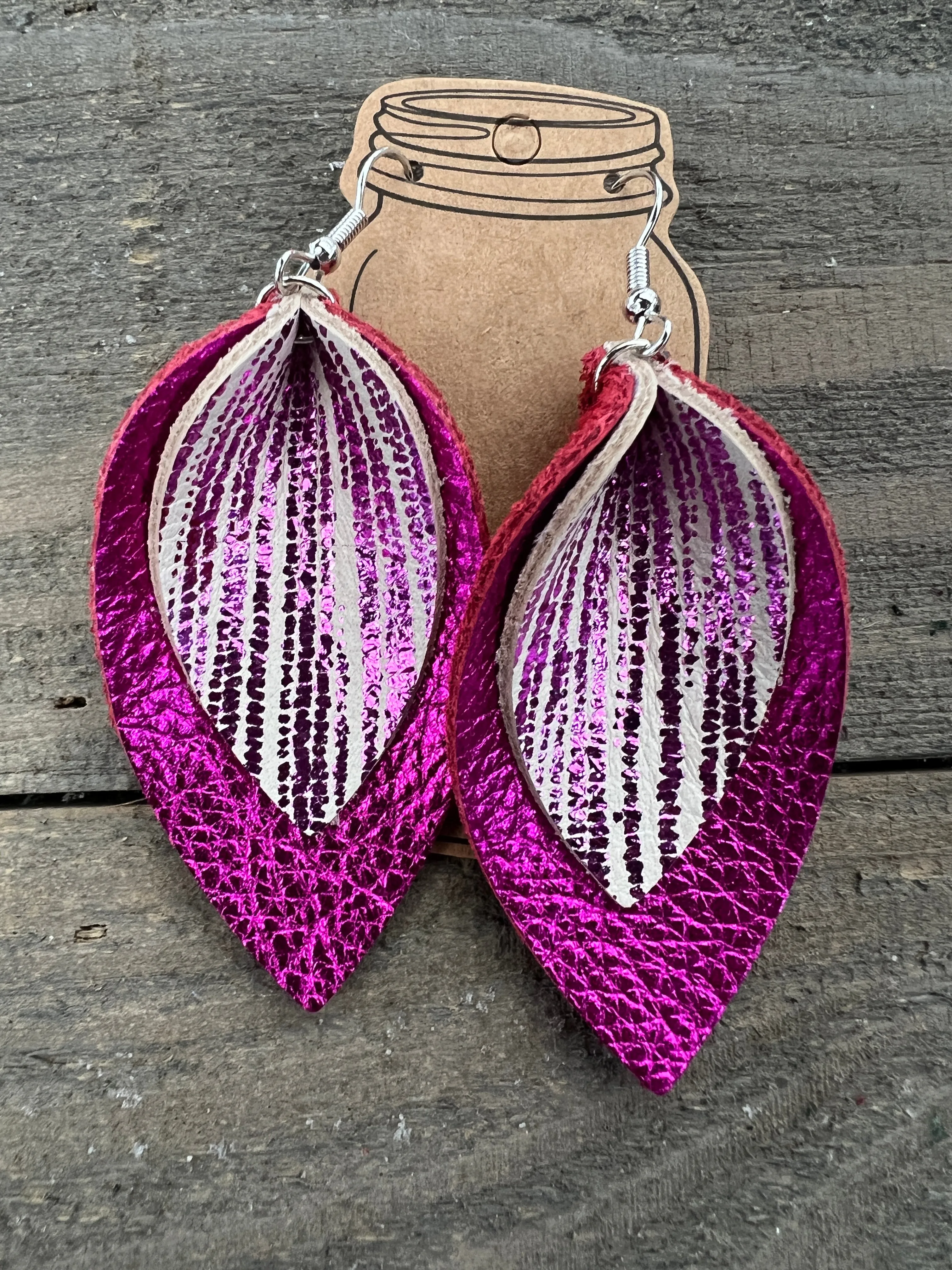Hot Pink Rain Sparkle leather earrings