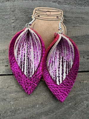 Hot Pink Rain Sparkle leather earrings