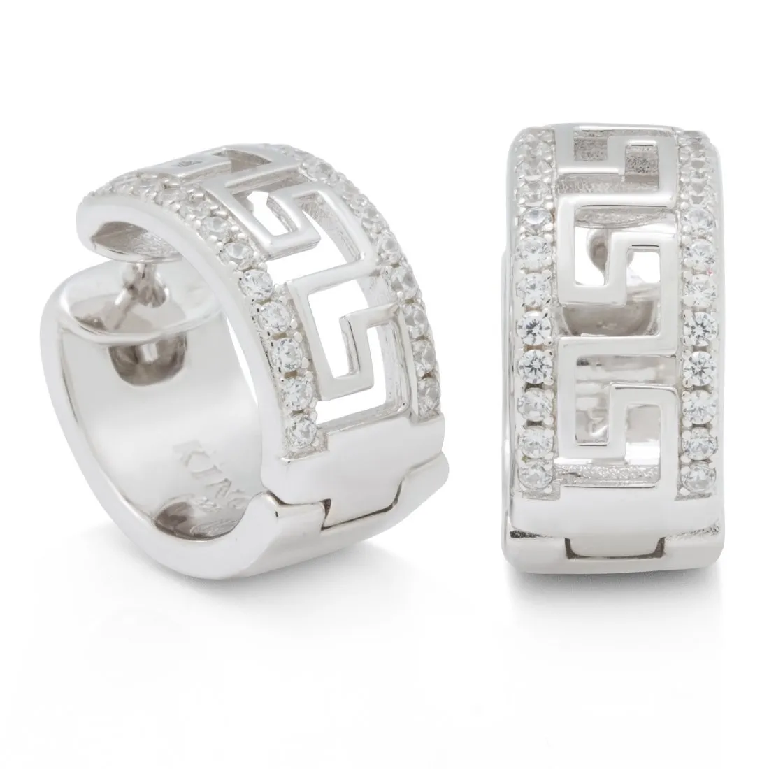Iced Greek Key Hoop Earrings