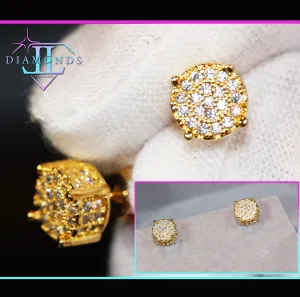 Iced Out Ear Studs | Gold Diamond Ear Studs | Mens Gold Diamond Ear Studs