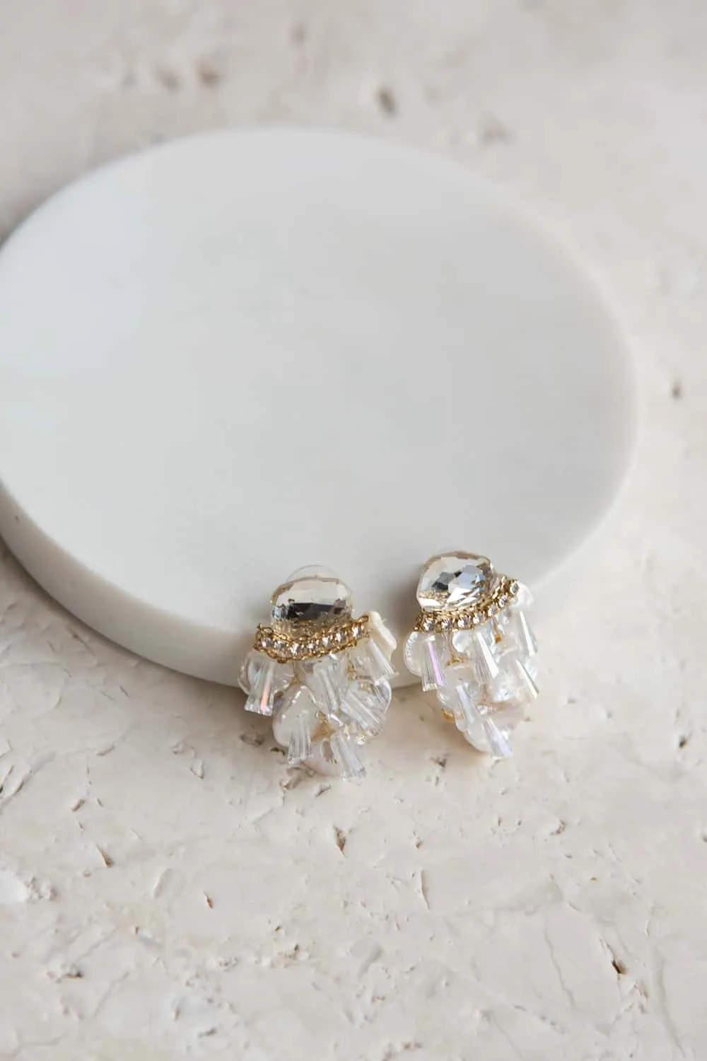 Irregular Shaped Pearl Crystal Cluster Stud Earrings