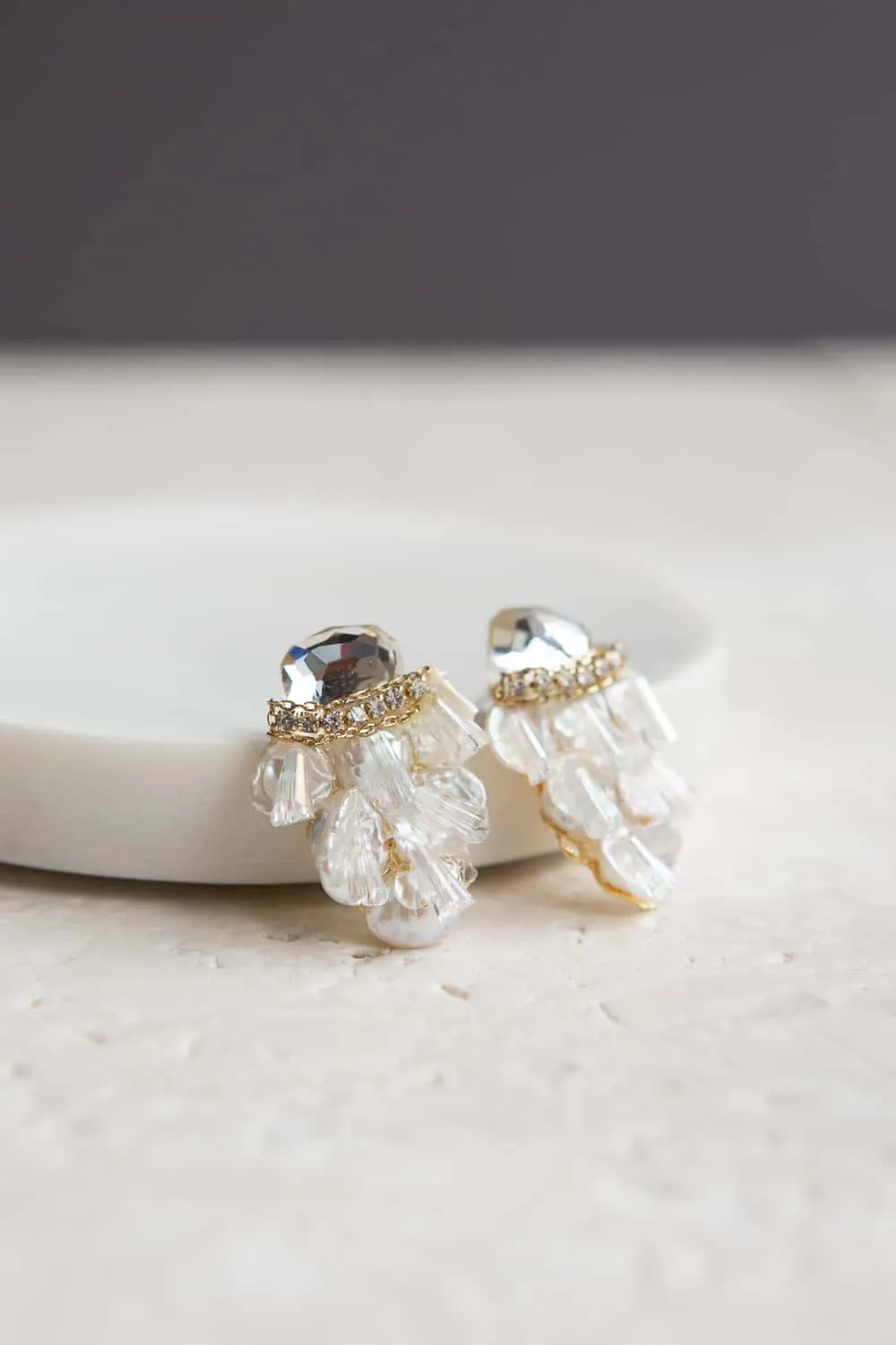 Irregular Shaped Pearl Crystal Cluster Stud Earrings