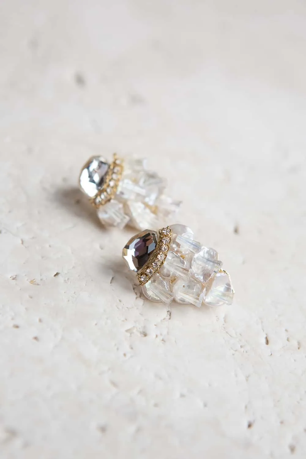 Irregular Shaped Pearl Crystal Cluster Stud Earrings