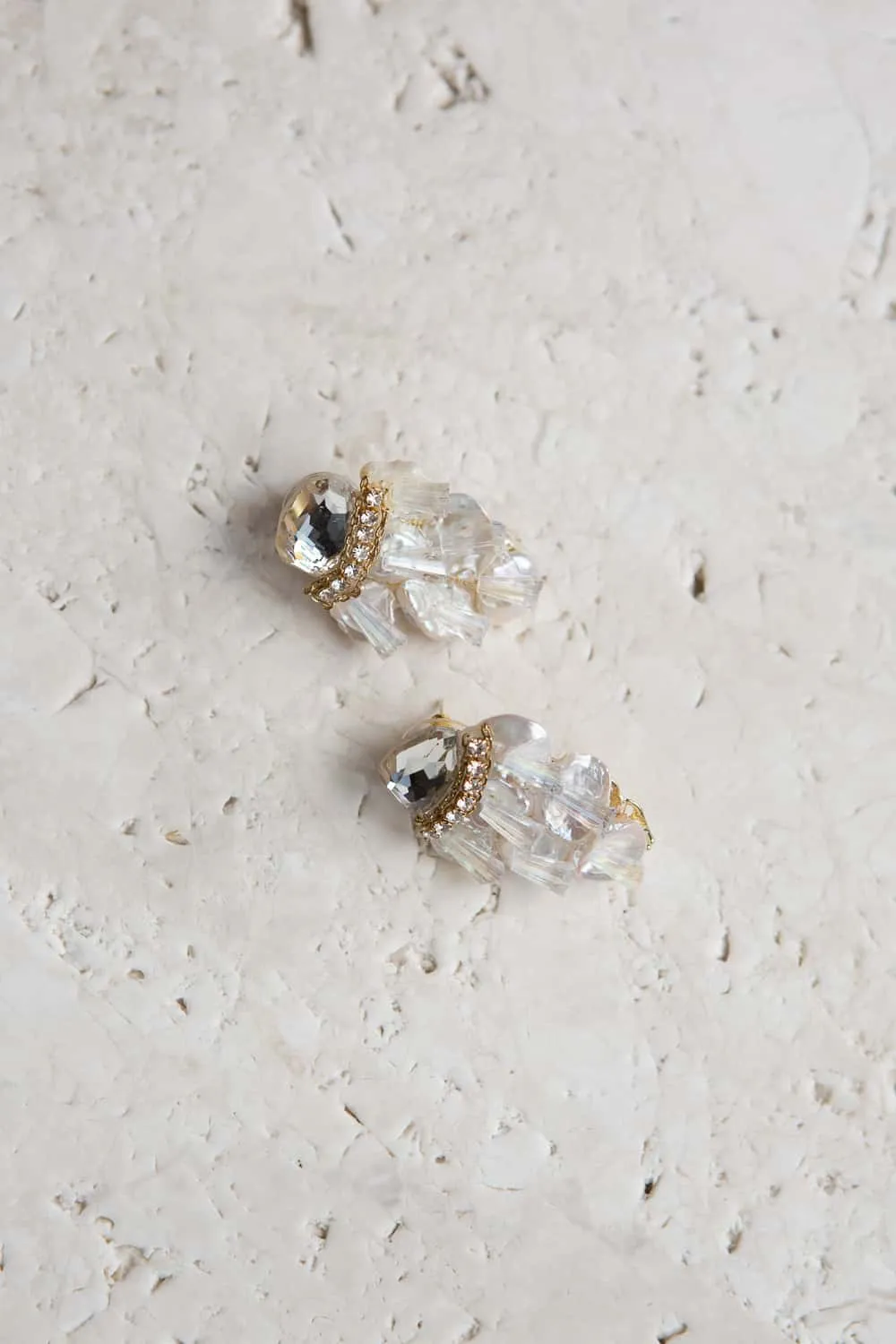 Irregular Shaped Pearl Crystal Cluster Stud Earrings