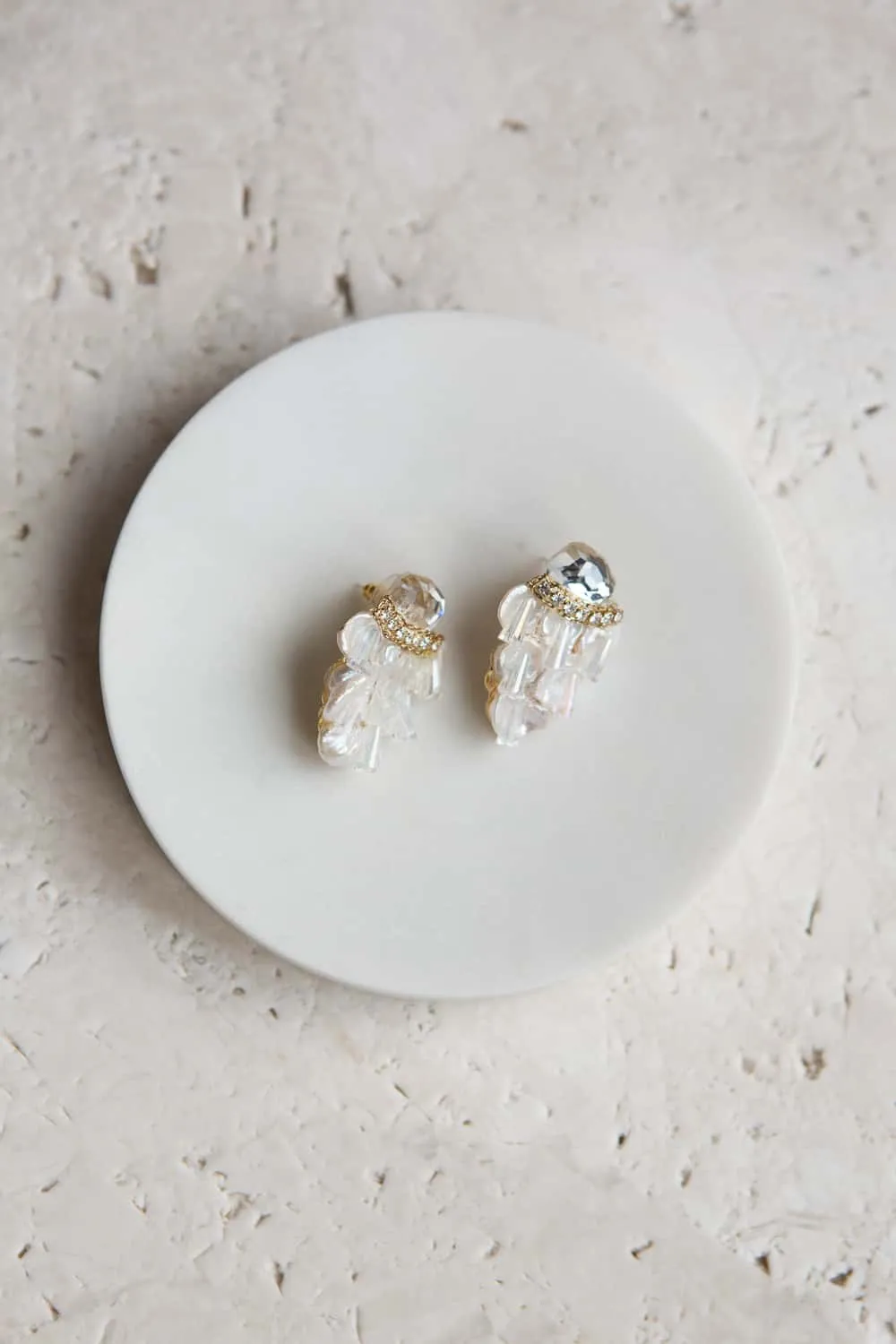 Irregular Shaped Pearl Crystal Cluster Stud Earrings