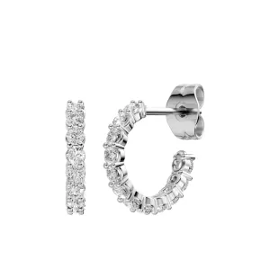 J Hoop Stud Earrings with 1.00ct of Laboratory Grown Diamonds in Sterling Silver and Platinum