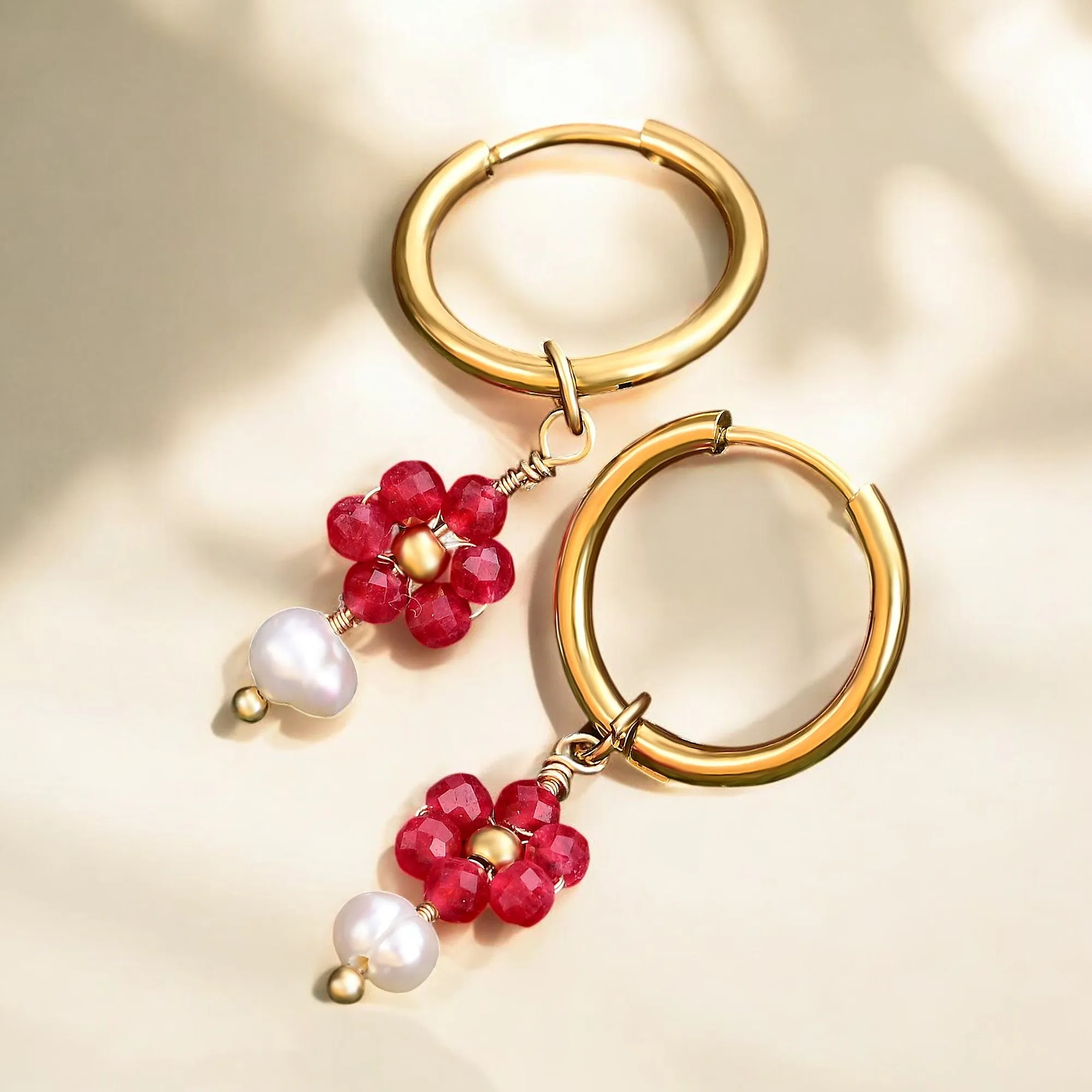 Jade Blossom Pearl Hoop Earrings