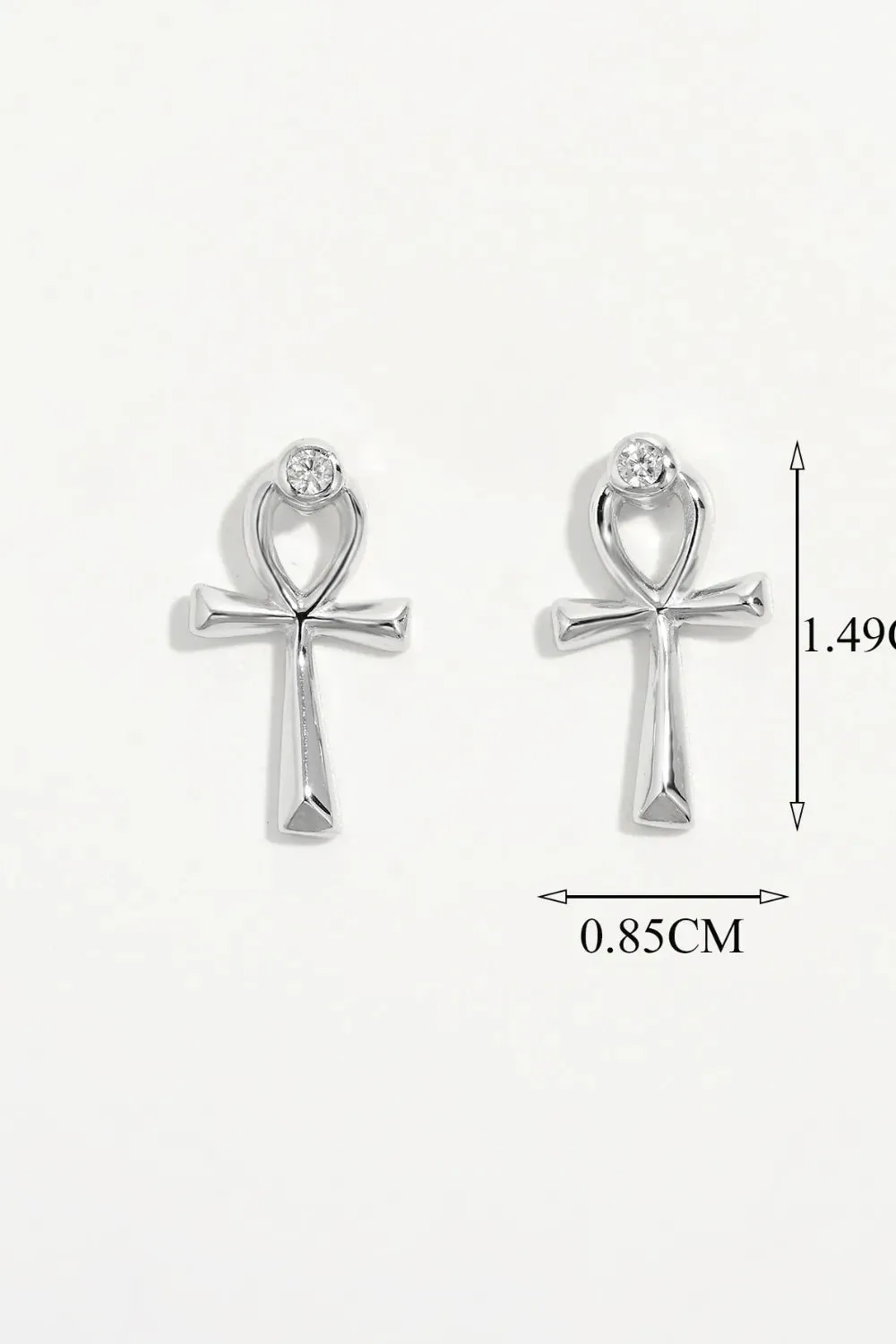Jewelry Bubble Platinum-Plated S925 Sterling Silver Ankh Stud Earrings with Zircon Accent