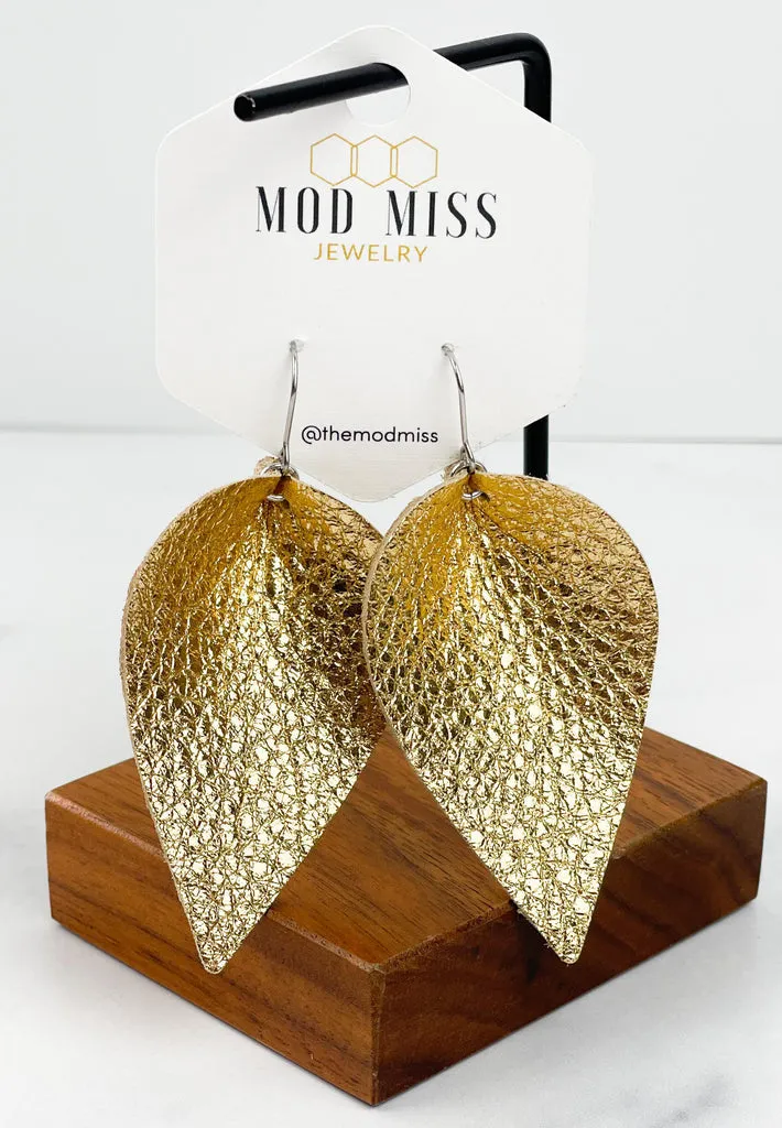 Jo "Mavis" Metallic Gold Leather Petal Earrings