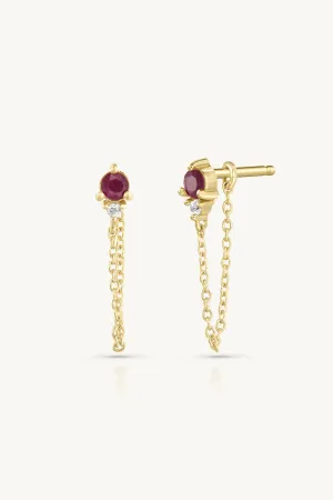 July Ruby Birthstone Gold Stud