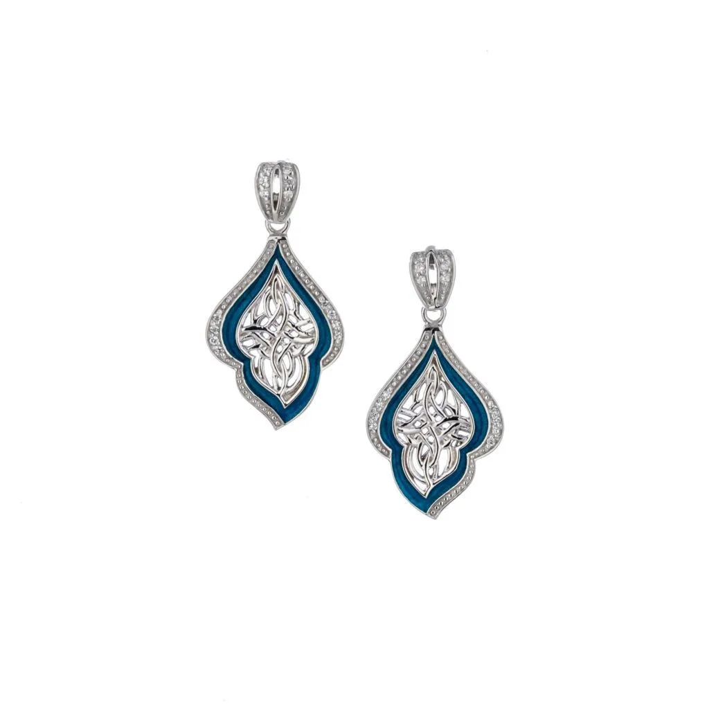 Keith Jack Path of Life Sterling Silver and Blue Enamel CZ Dangle Earrings