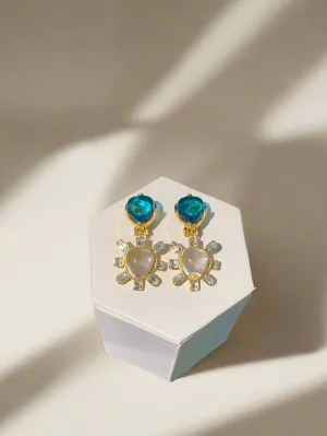 Kenneth Jay Lane Aqua and Crystal Drop Sunburst Earrings