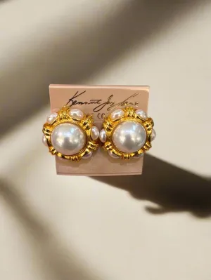 Kenneth Jay Lane Gold and Light Cultura Pearl Sides Pearl Earrings