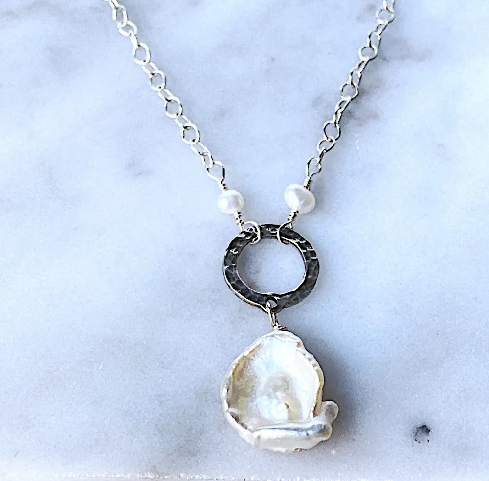 Keshi Pearl and Silver Necklace