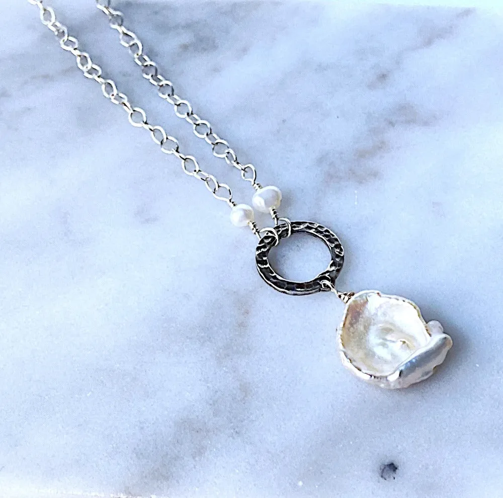 Keshi Pearl and Silver Necklace